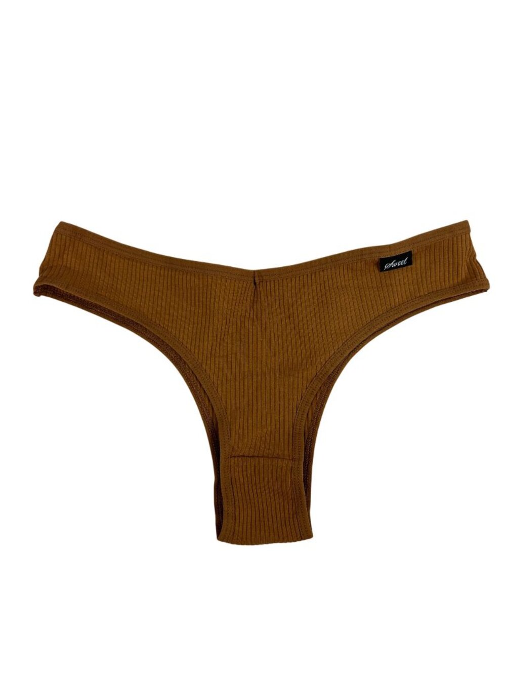 Sweet Womens Ribbed Brown Thong Underwear Stretch Size L New